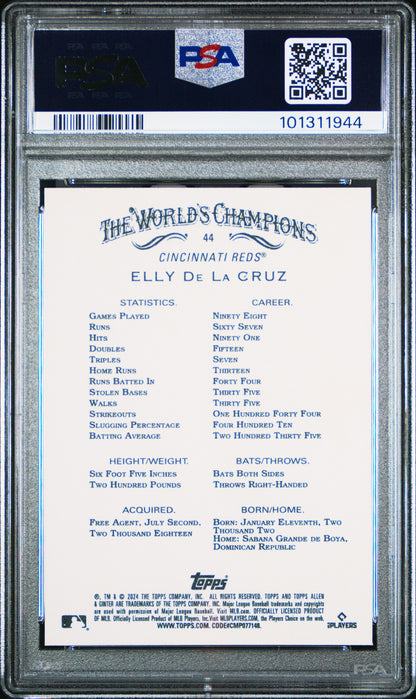 Graded 2024 Topps Allen & Ginter Elly De La Cruz #44 Rookie RC Baseball Card PSA 10 Gem Mint