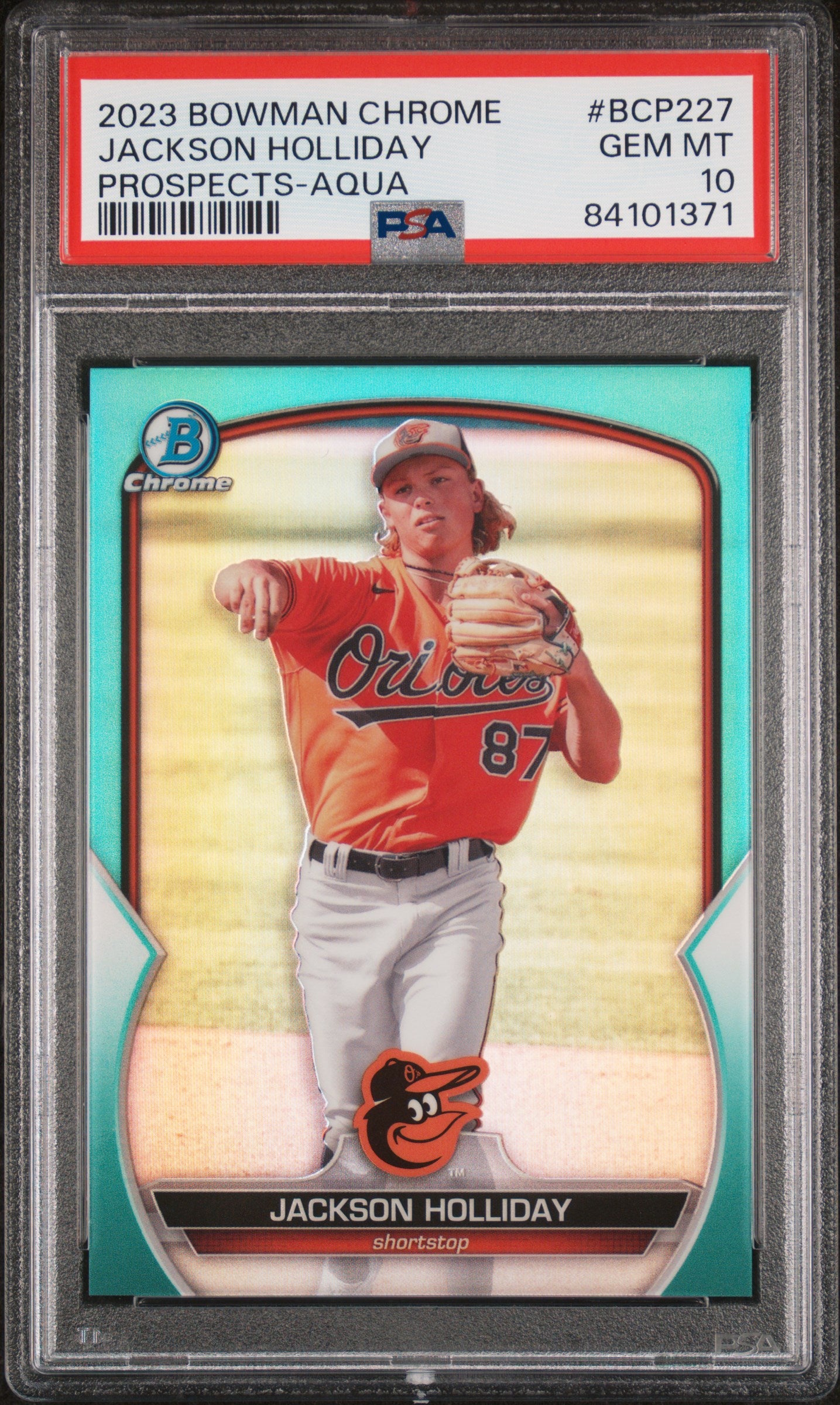 Graded 2023 Topps Bowman Chrome Jackson Holliday #BCP227 Prospects Aqua /125 Rookie RC Baseball Card PSA 10 Gem Mint