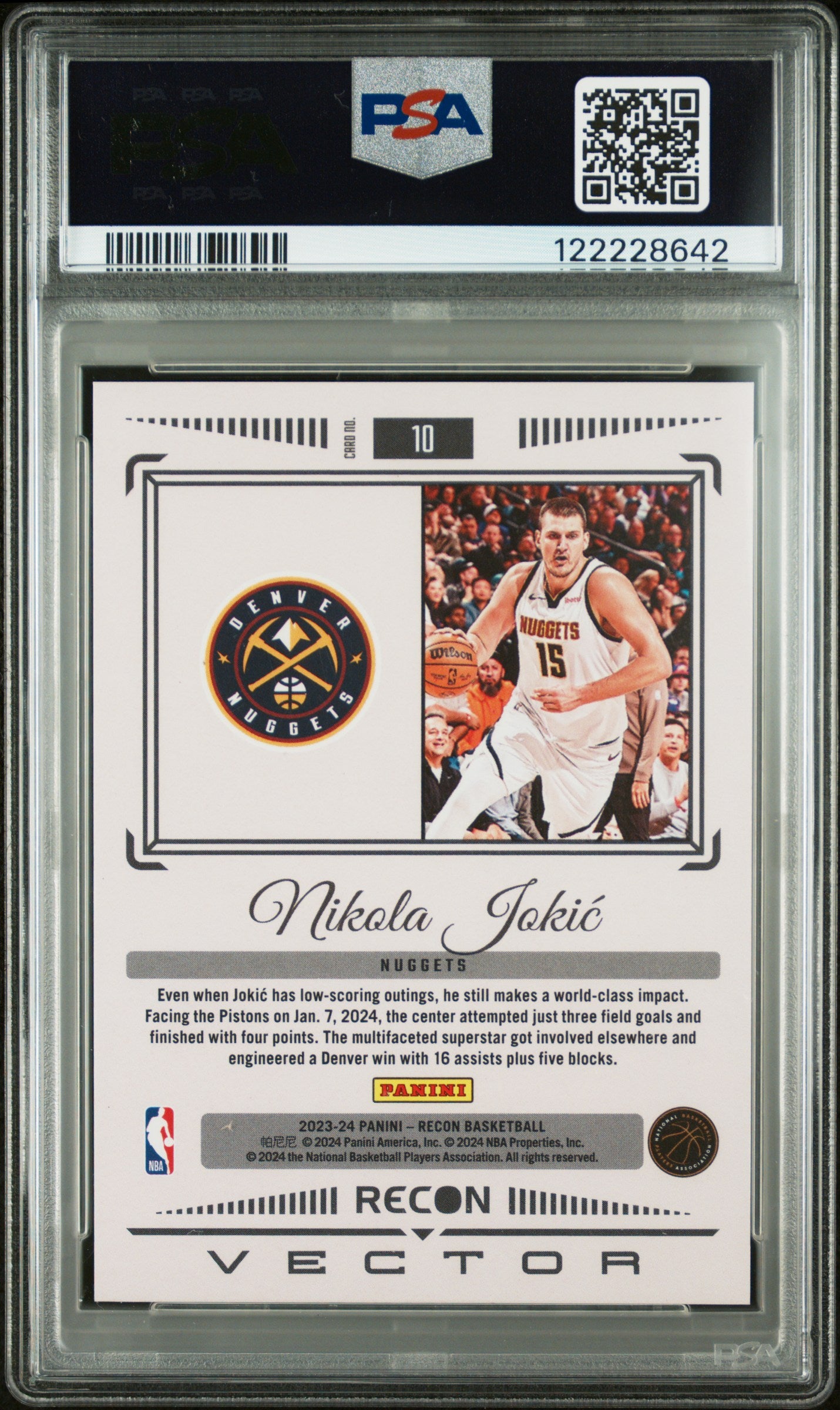 Graded 2023 Panini Recon Nikola Jokic #10 Vector Basketball Card PSA 8 Near Mint