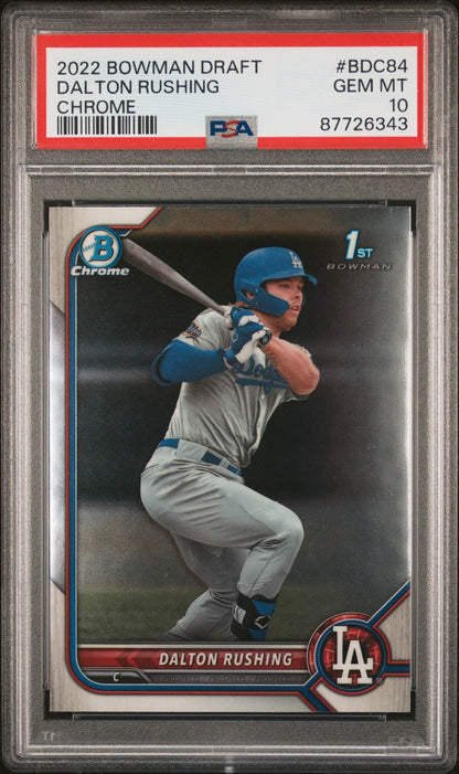 Graded 2022 Topps Bowman Draft Dalton Rushing #BDC84 Chrome Rookie RC Baseball Card PSA 10 Gem Mint