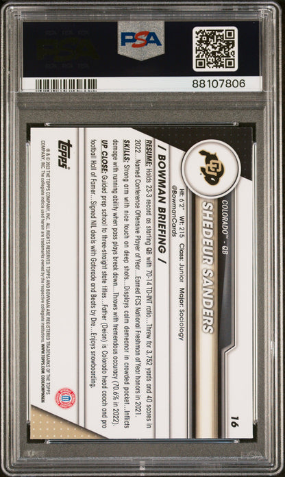 Graded 2023 Topps Bowman U Chrome Shedeur Sanders #16 Pink Rookie RC Football Card PSA 10 Gem Mint