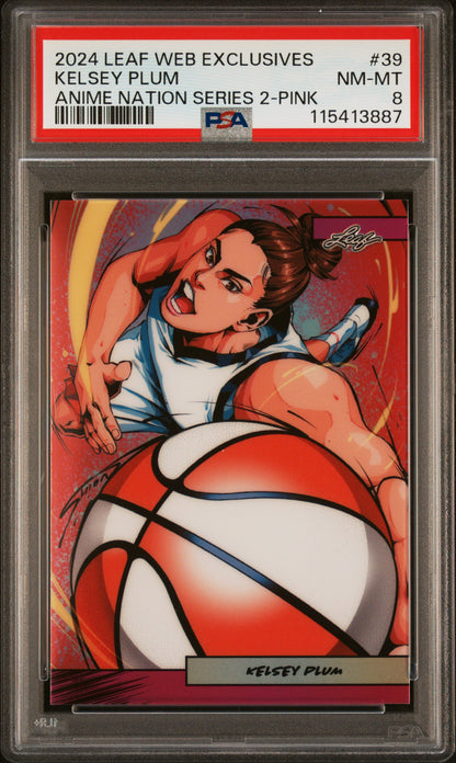 Graded 2024 Leaf Web Exclusives Kelsey Plum #39 Anime Nation Series 2 Pink /10 Basketball Card PSA 8 Near Mint