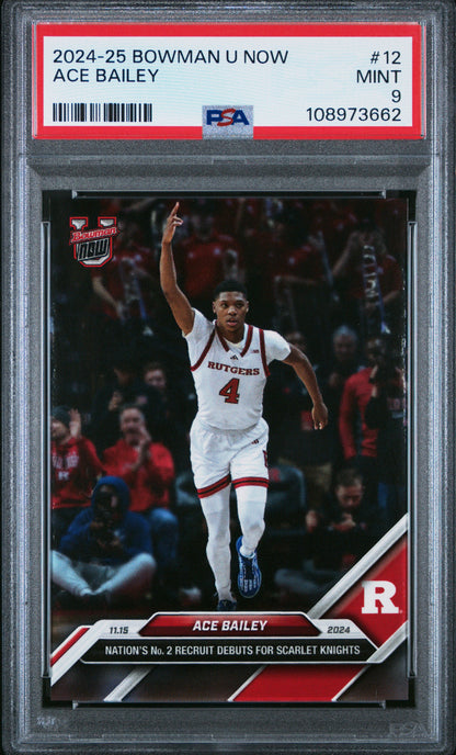 Graded 2024 Topps Bowman U Now Ace Bailey #12 Rookie RC Basketball Card PSA 9 Mint