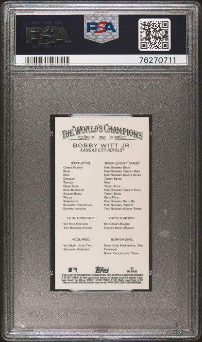 Graded 2022 Topps Allen & Ginter X Bobby Witt Jr. #250 Mini Rookie RC Baseball Card PSA 10 Gem Mint