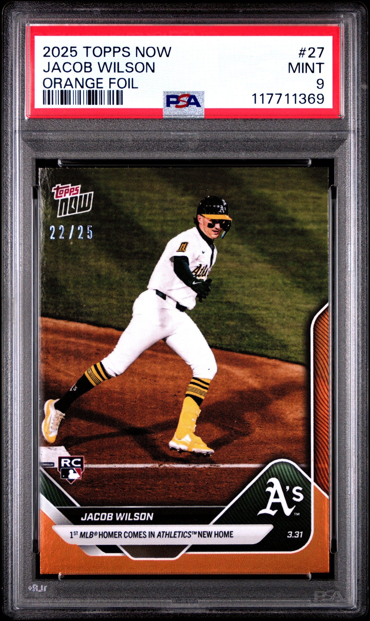 Graded 2025 Topps Now Jacob Wilson #27 Orange Foil /25 Rookie RC Baseball Card PSA 9 Mint