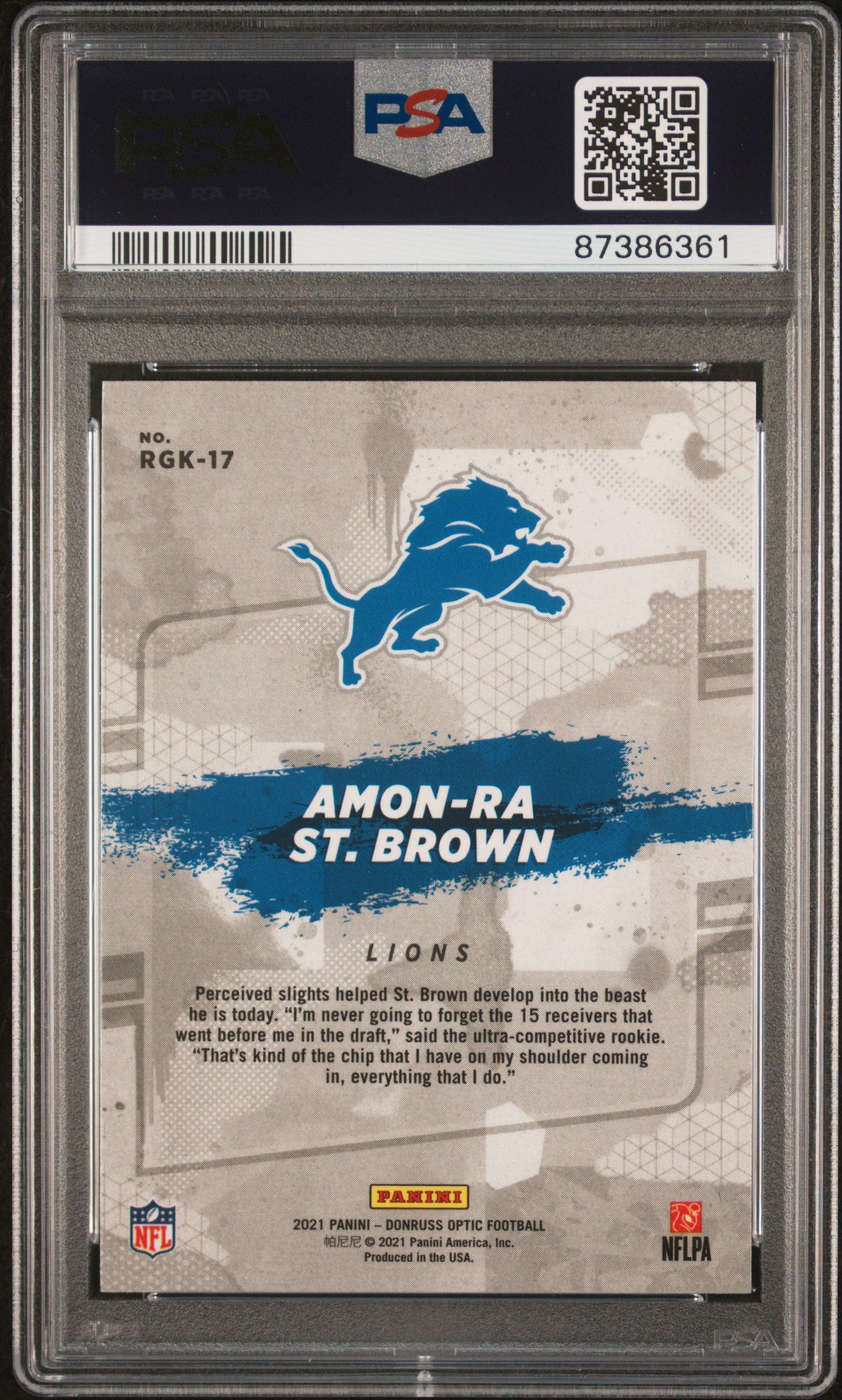 Graded 2021 Panini Donruss Optic Amon-Ra St. Brown #RGK17 Rookie Gridiron Kings Rookie RC Football Card PSA 10 Gem Mint
