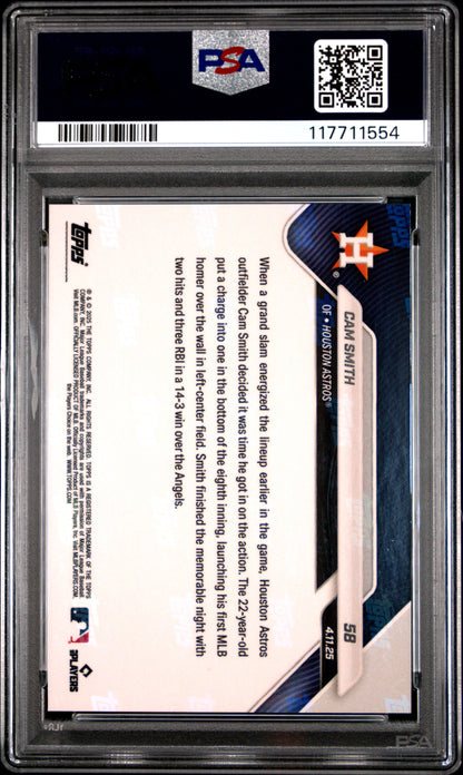 Graded 2025 Topps Now Cam Smith #58 Black Foil /10 Rookie RC Baseball Card PSA 10 Gem Mint
