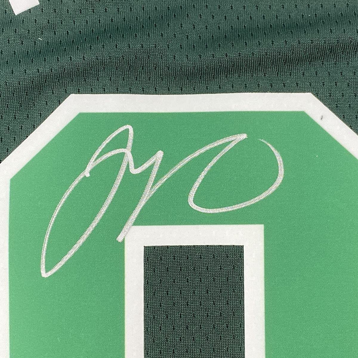 Framed Autographed/Signed Jayson Tatum Boston 33x42 Celtics Green Earned Edition Basketball Jersey Fanatics COA
