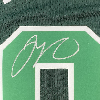 Framed Autographed/Signed Jayson Tatum Boston 33x42 Celtics Green Earned Edition Basketball Jersey Fanatics COA