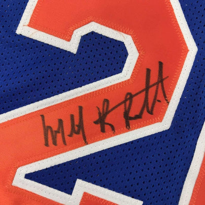 Framed Autographed/Signed Micheal Ray Richardson 33x42 New York Royal Blue Basketball Jersey PSA/DNA COA