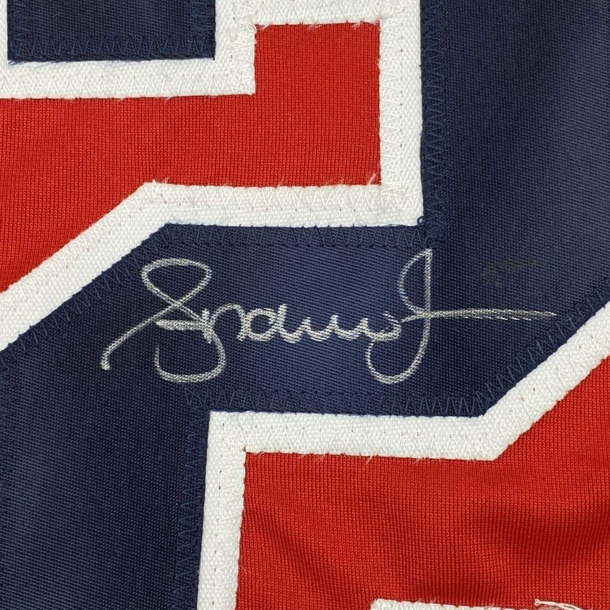 Framed Autographed/Signed Andruw Jones 33x42 Atlanta Red Baseball Jersey PSA/DNA COA