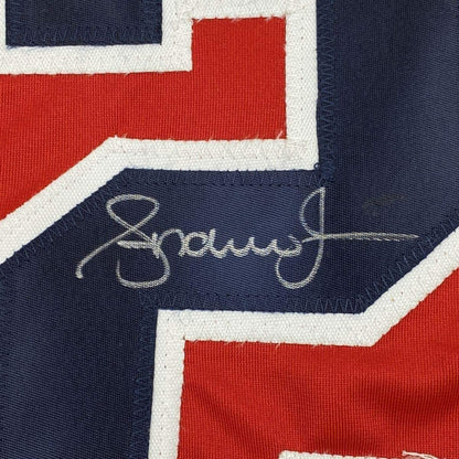 Framed Autographed/Signed Andruw Jones 33x42 Atlanta Red Baseball Jersey PSA/DNA COA