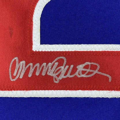 Framed Autographed/Signed Ryne Sandberg 33x42 Chicago Blue Baseball Jersey JSA COA