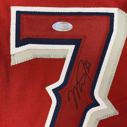 Framed Autographed/Signed Mike Trout 33x42 Los Angeles Red Baseball Jersey Steiner Sports COA Hologram Only