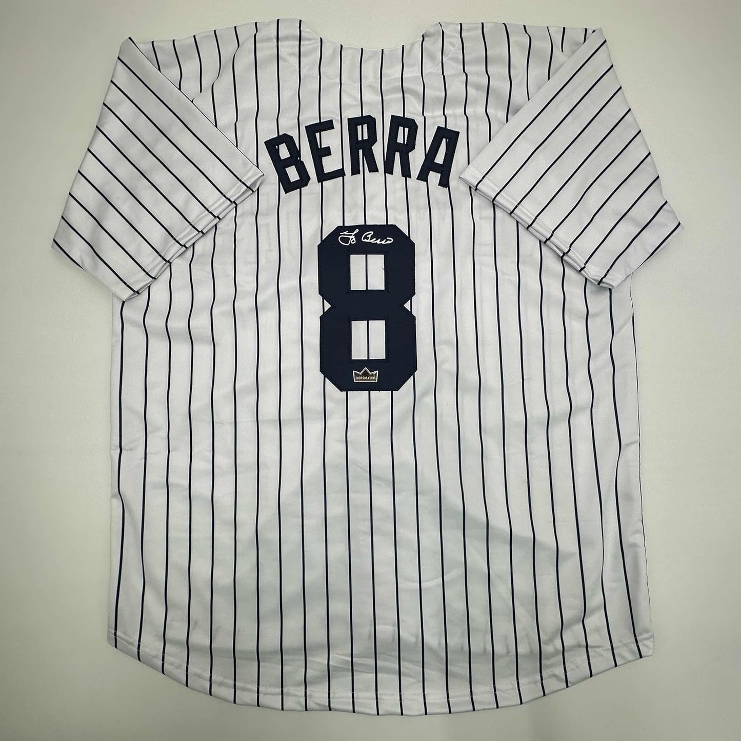 Facsimile Autographed Yogi Berra New York Pinstripe Reprint Laser Auto Baseball Jersey Size Men's XL