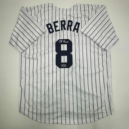 Facsimile Autographed Yogi Berra New York Pinstripe Reprint Laser Auto Baseball Jersey Size Men's XL