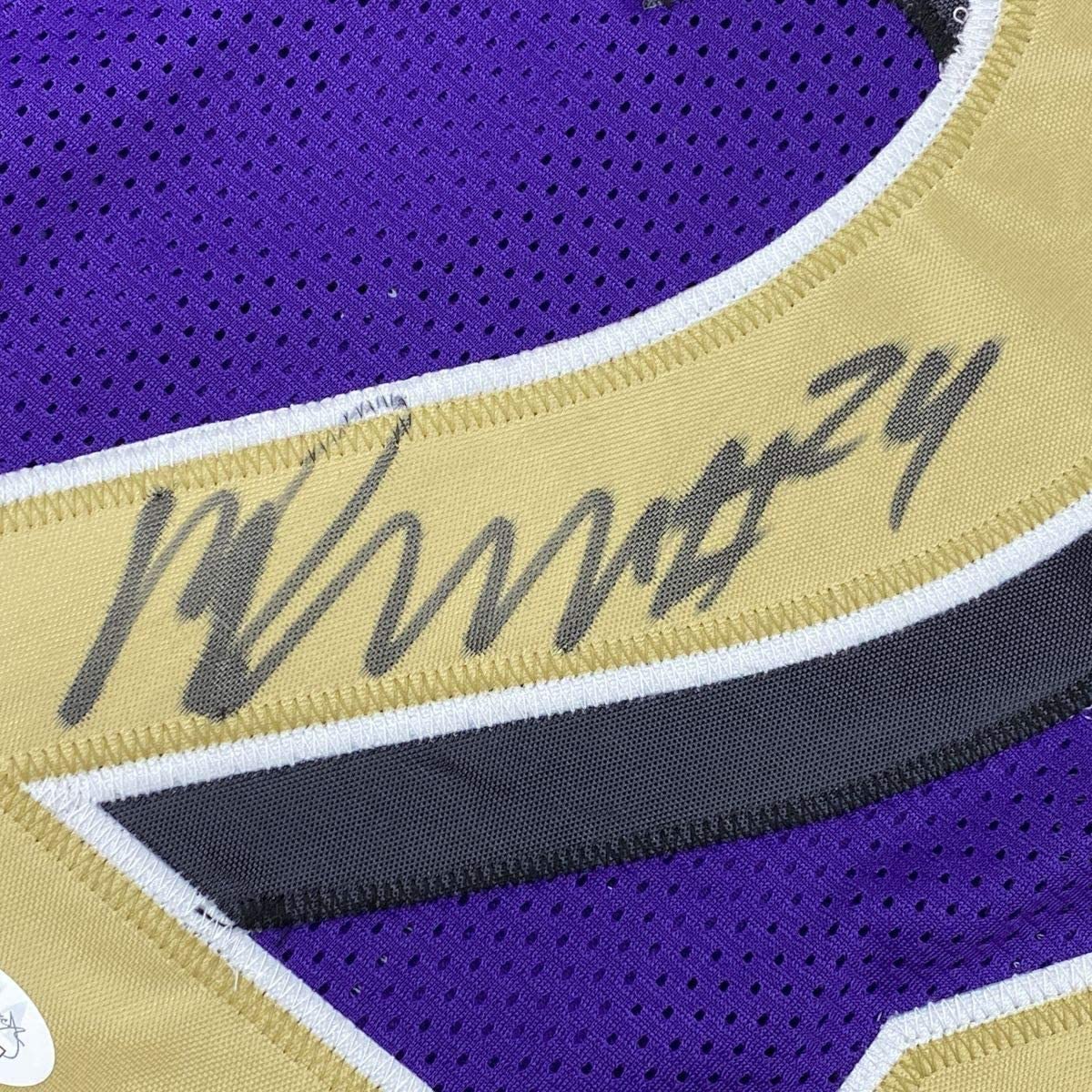 Framed Autographed/Signed Marcus Peters 33x42 Baltimore Color Rush Football Jersey JSA COA