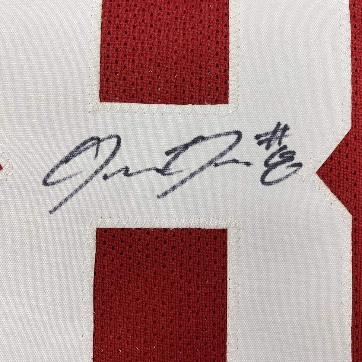 Framed Autographed/Signed Josh Jacobs 33x42 Alabama Red College Football Jersey Beckett BAS COA