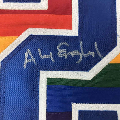 Framed Autographed/Signed Alex English 33x42 Denver White Basketball Jersey PSA/DNA COA