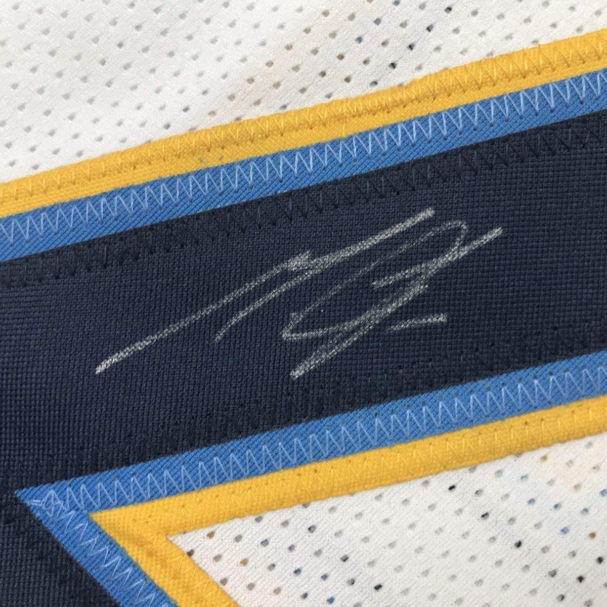 Framed Autographed/Signed Melvin Gordon 33x42 Los Angeles LA White Football Jersey JSA COA