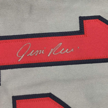 Framed Autographed/Signed Jim Rice 35x39 Boston Grey Baseball Jersey JSA COA