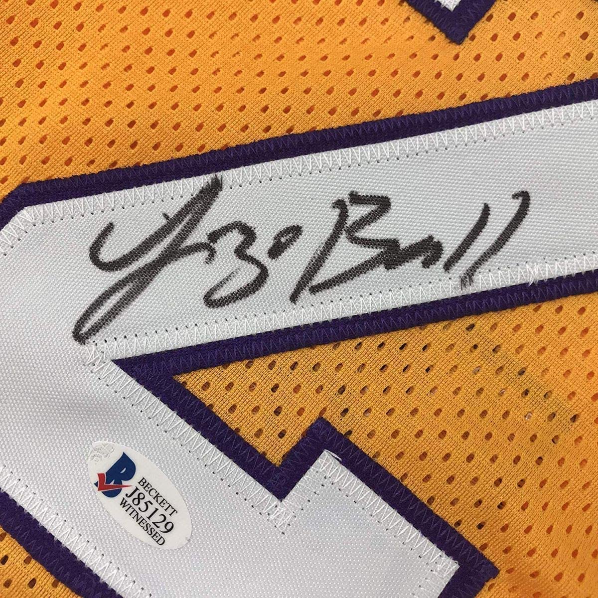 Framed Autographed/Signed Lonzo Ball 33x42 Los Angeles Yellow Basketball Jersey Beckett BAS COA