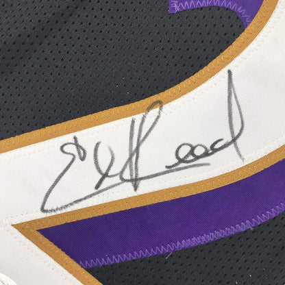 Framed Autographed/Signed Ed Reed 33x42 Baltimore Black Football Jersey JSA COA