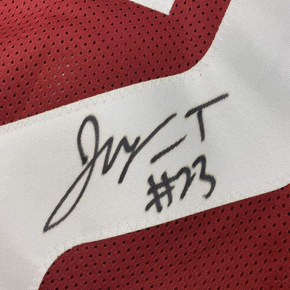 Framed Autographed/Signed Jonathan Taylor 33x42 Wisconsin Red College Football Jersey Beckett BAS COA