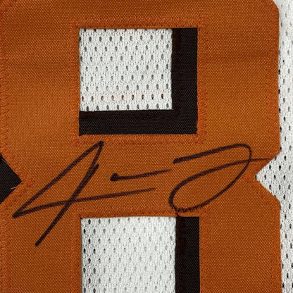 Framed Autographed/Signed Odell Beckham Jr. & Jarvis Landry 33x42 Cleveland White Football Jersey JSA COA