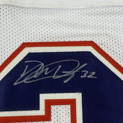 Framed Autographed/Signed Devin McCourty 33x42 New England White Football Jersey JSA COA