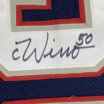 Framed Autographed/Signed Chase Winovich 33x42 New England Blue Football Jersey Beckett BAS COA