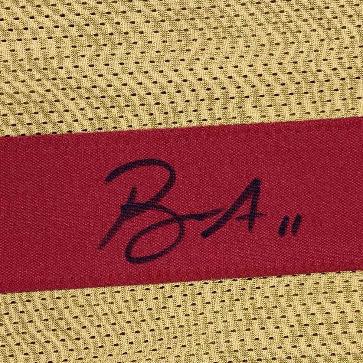 Framed Autographed/Signed Brandon Aiyuk 33x42 San Francisco Gold Football Jersey Beckett BAS COA