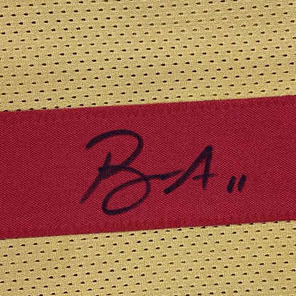 Framed Autographed/Signed Brandon Aiyuk 33x42 San Francisco Gold Football Jersey Beckett BAS COA