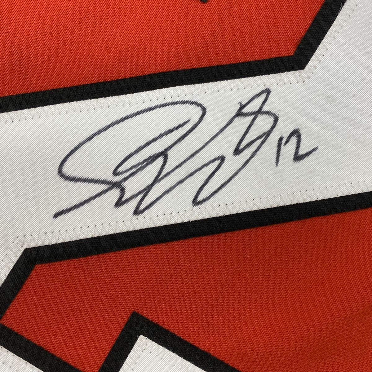 Framed Autographed/Signed Simon Gagne 33x42 Philadelphia Orange Hockey Jersey JSA COA