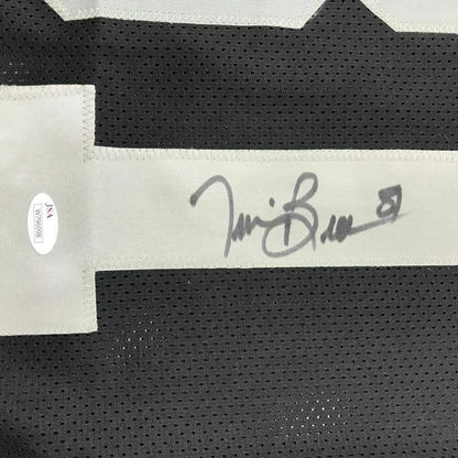 Framed Autographed/Signed Tim Brown 33x42 Oakland Black Football Jersey JSA COA Holo Only