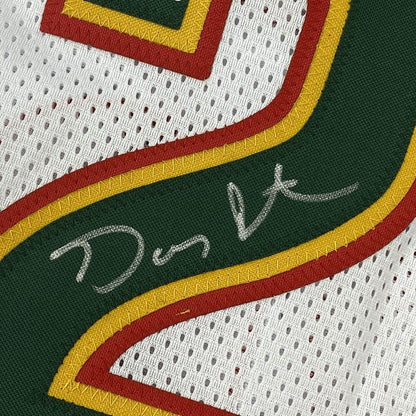 FRAMED Autographed/Signed Gary Payton 33x42 Seattle White Basketball Jersey Beckett BAS COA