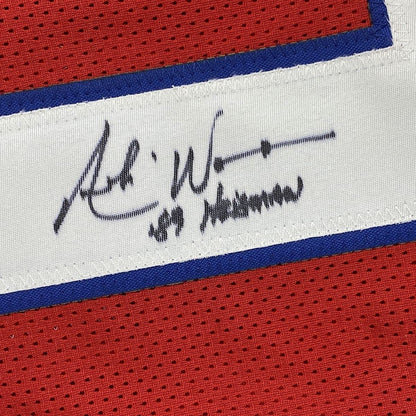 Framed Autographed/Signed Andre Ware 33x42 89 Heisman Houston Red College Football Jersey JSA COA