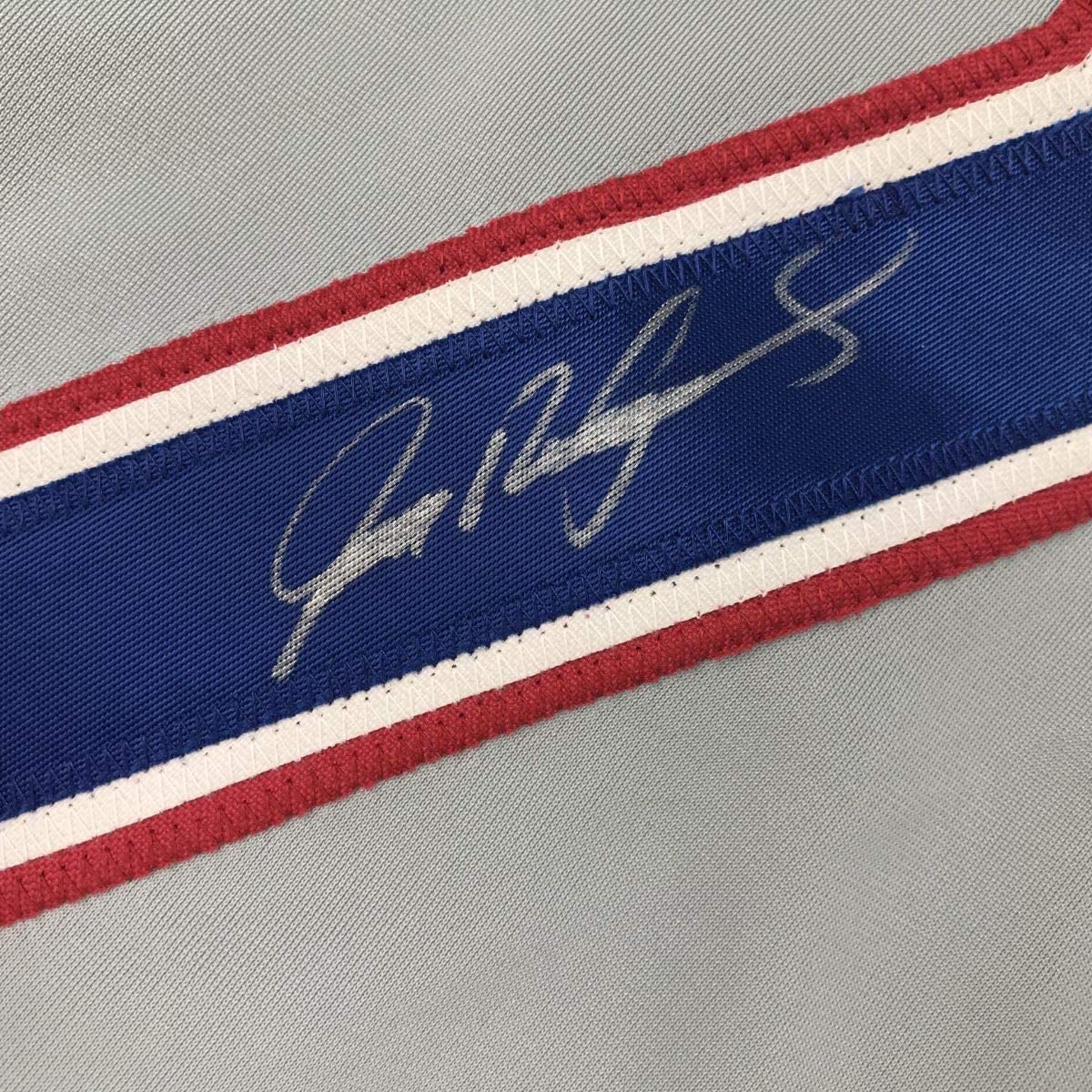 Framed Autographed/Signed Ivan Pudge Rodriguez 33x42 Texas Grey Baseball Jersey JSA COA