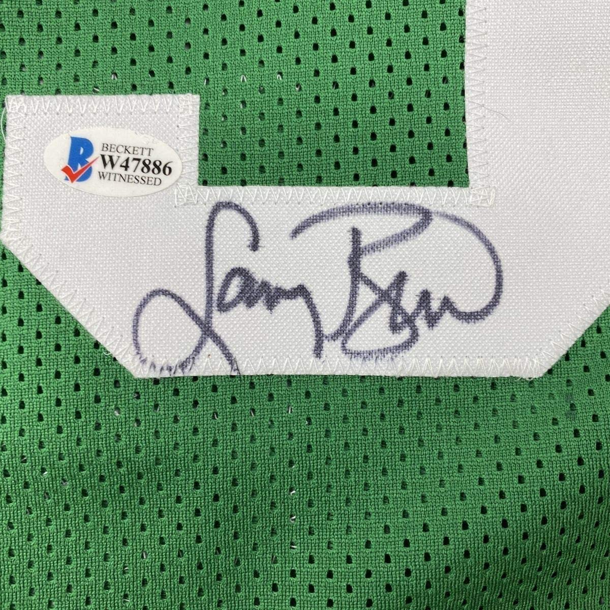 Framed Autographed/Signed Larry Bird 33x42 Boston Green Basketball Jersey Beckett BAS COA