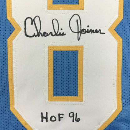 Framed Autographed/Signed Charlie Joiner HOF 96 33x42 San Diego Powder Blue Football Jersey JSA COA