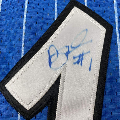 Framed Autographed/Signed Anfernee Penny Hardaway 33x42 Orlando Blue Basketball Jersey Beckett BAS COA