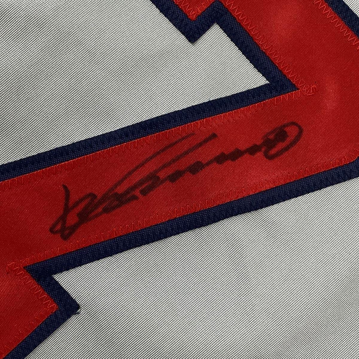 Framed Autographed/Signed Vladimir Vlad Guerrero 33x42 Los Angeles LA Anaheim Grey Baseball Jersey JSA COA
