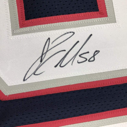 Framed Autographed/Signed Jamie Collins 33x42 New England Blue Football Jersey JSA COA