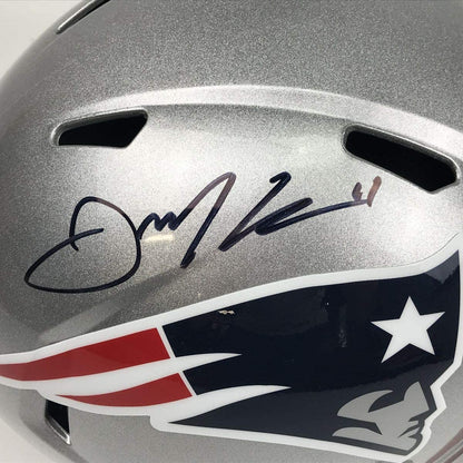 Autographed/Signed Julian Edelman New England Patriots Full Size FS F/S Replica Football Helmet Beckett BAS COA