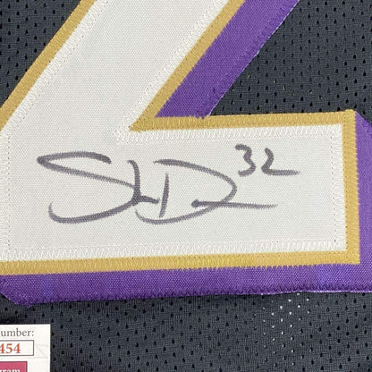 Framed Autographed/Signed DeShon Elliott 33x42 Baltimore Black Football Jersey JSA COA