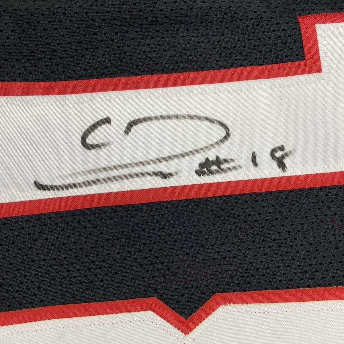 Framed Autographed/Signed Calvin Ridley 33x42 Atlanta Retro Black Football Jersey Beckett BAS COA