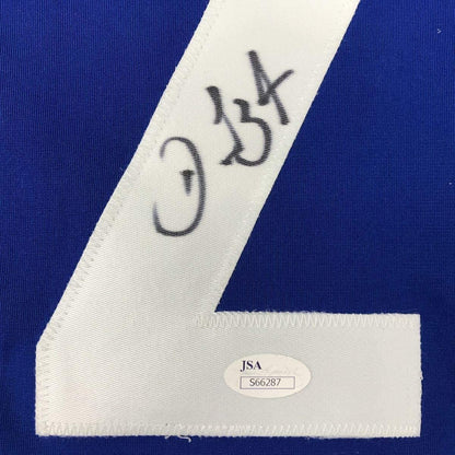 Framed Autographed/Signed Daniel Sedin 33x42 Vancouver Blue Hockey Jersey JSA COA Holo Only