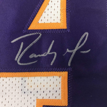 Framed Autographed/Signed Randy Moss 33x42 Minnesota White Football Jersey JSA COA