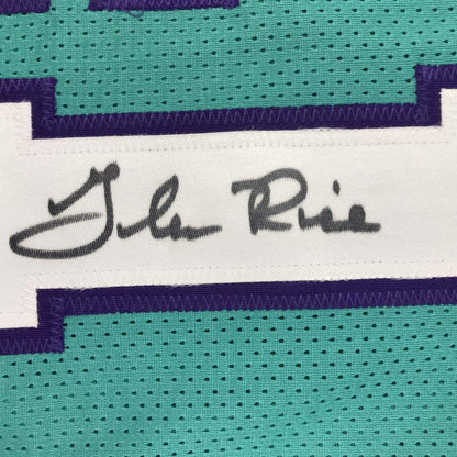 Framed Autographed/Signed Glen Rice 33x42 Charlotte Teal Basketball Jersey PSA/DNA COA