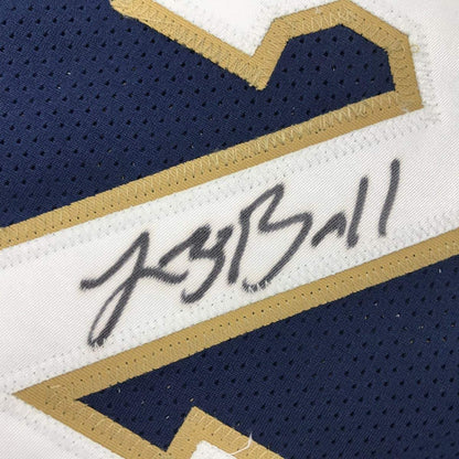 Framed Autographed/Signed Lonzo Ball 33x42 New Orleans Blue Basketball Jersey Beckett BAS COA